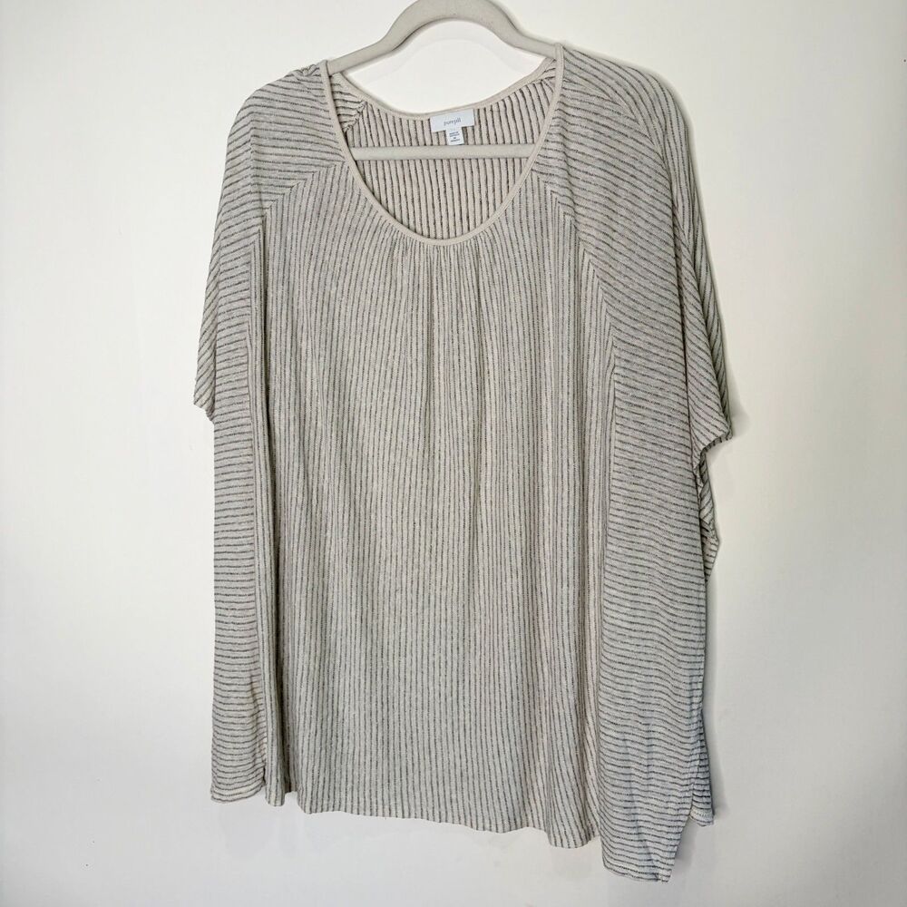 Pure J Jill Blouse Boxy Flowy Knit Linen Blend Natural Gray Striped Women 4X